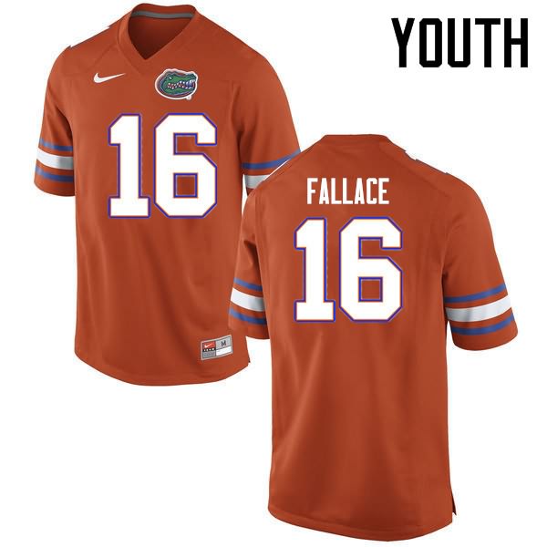 NCAA Florida Gators Brian Fallace Youth #16 Nike Orange Stitched Authentic College Football Jersey FBW2064MN